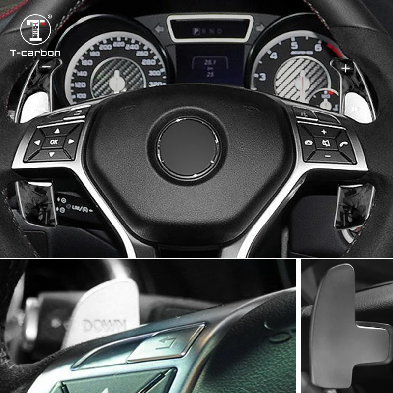 T-carbon Car Interior Accessories Steering Wheel Carbon Fiber Shift Paddle Fit Mercedes 2012 E63 C63 GLC AMG Paddle Shifter