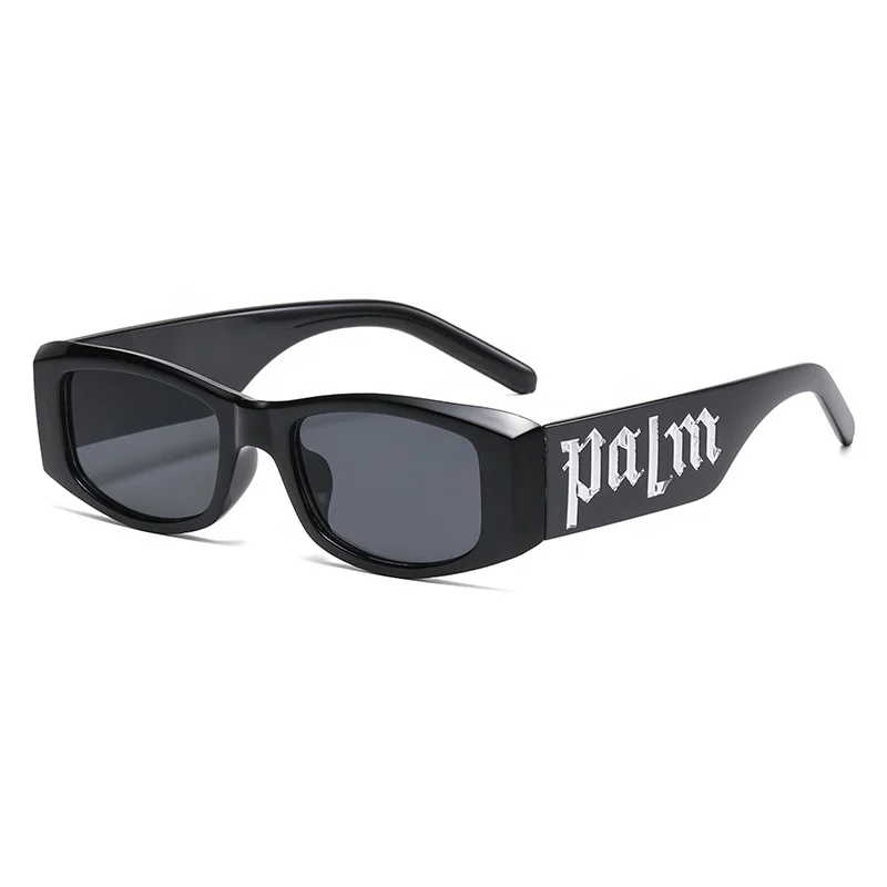 Rectangle Metal logo Custom Black Sunglasses 2024 Luxury Fashion Small Square Frame Shades Glasses Women Men