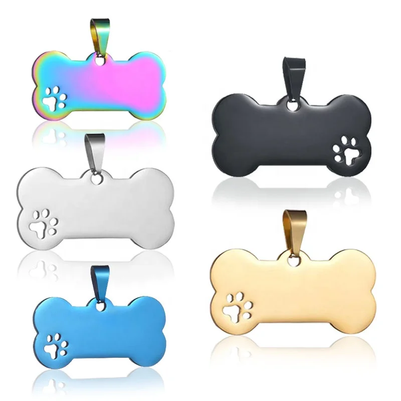 Stainless Steel Hollow Footprint Bone Dog Tag Gold Steel Color Rose Gold Black Pet ID Tag