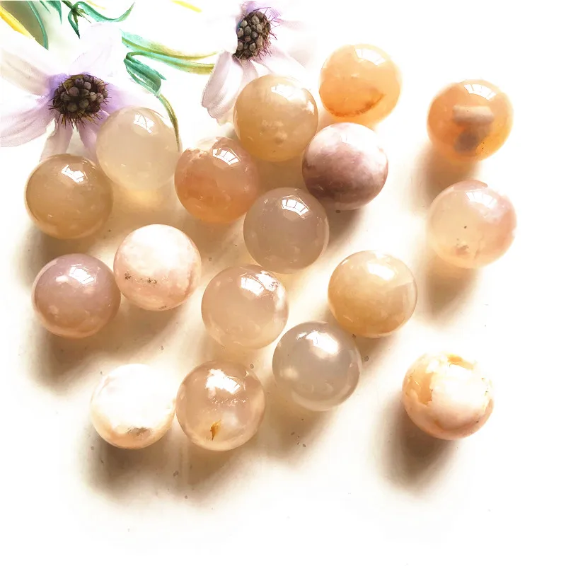 Wholesales natural smooth surface crystal cherry blossom agate gemstone single loop round beads bracelet for birthday gifts
