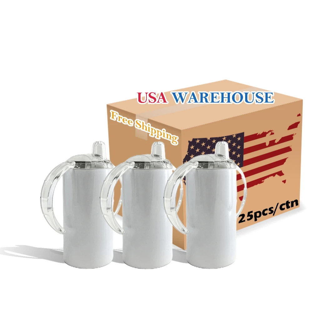 USA Warehouse No Lines 12oz Stainless Steel Double Wall Baby Kids Straight Sublimation Blank Sippy Cup Tumbler With Two Lids
