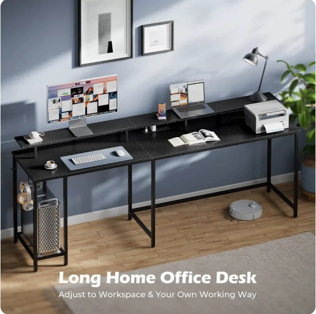 Simple Wood and Metal Corner Desktop Computer Desk for Home Office Gaming or PC Use for Living Room