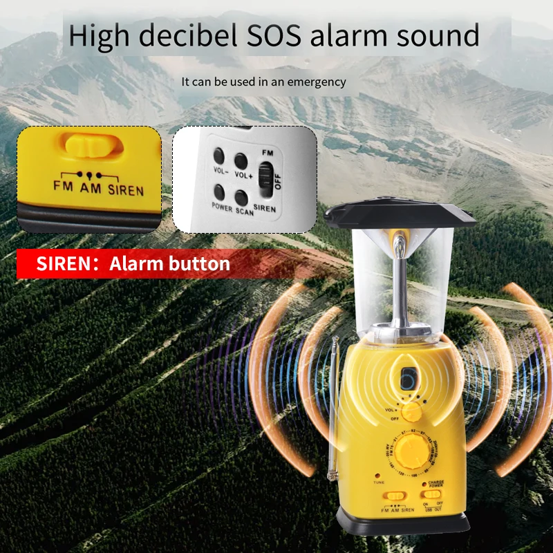 Multifunction Solar flashlight Hand Dynamo Rechargeable LED Bulb Light Portable Outdoor Camping lantern with hand crank FM Radio