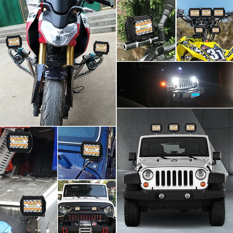 60w led work lamp dual color yellow/white flashing fog lights led bar 4 inch led offroad lights truck led lamp spotlight led 4x4