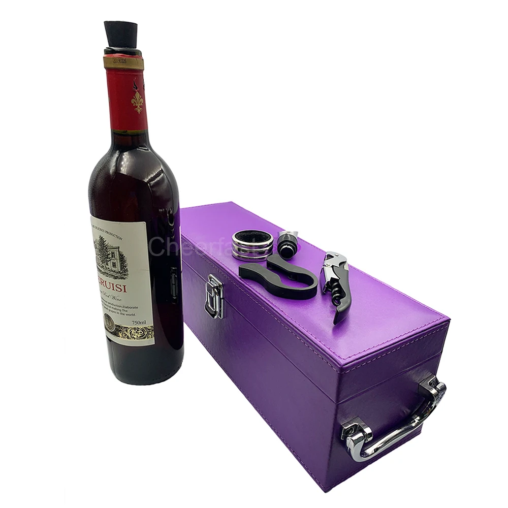 Высококачественная коробка для вина из искусственной кожи фиолетового цвета и индивидуальная