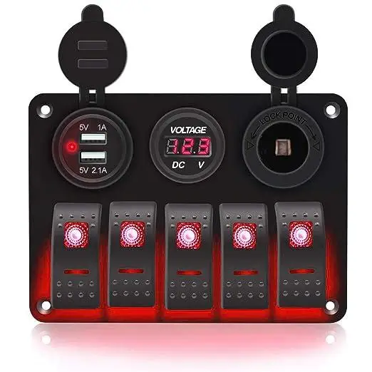 12v 24v 5 Gang Smart Rocker Switch Panel  Waterproof Cover on Off Light Toggle Switch