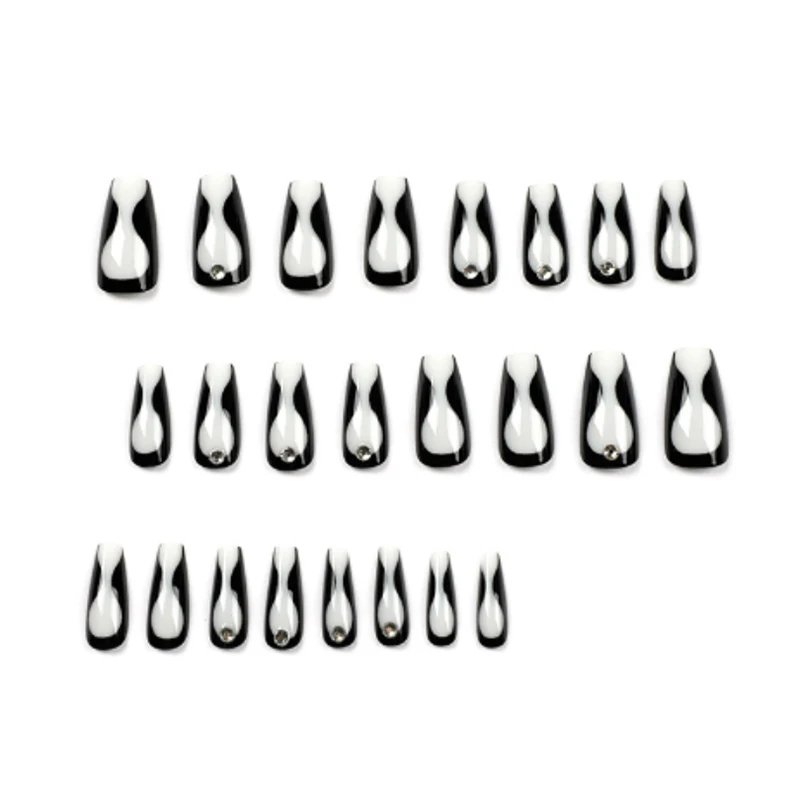 Wearing nails black lines rhinestones pressed on the nails wholesale   removable nails