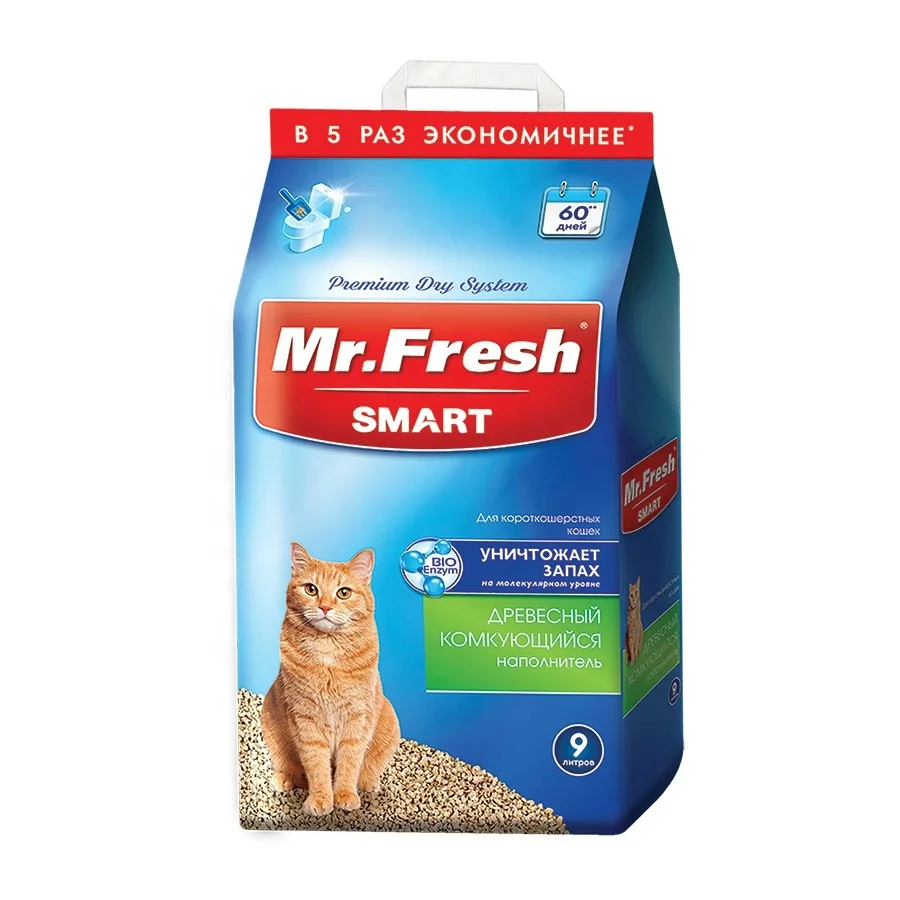 Умный наполнитель Mr.Fresh для кошек с короткой шерстью, 9 л/4,2 кг, натуральный мягкий кошачий наполнитель, функциональные добавки