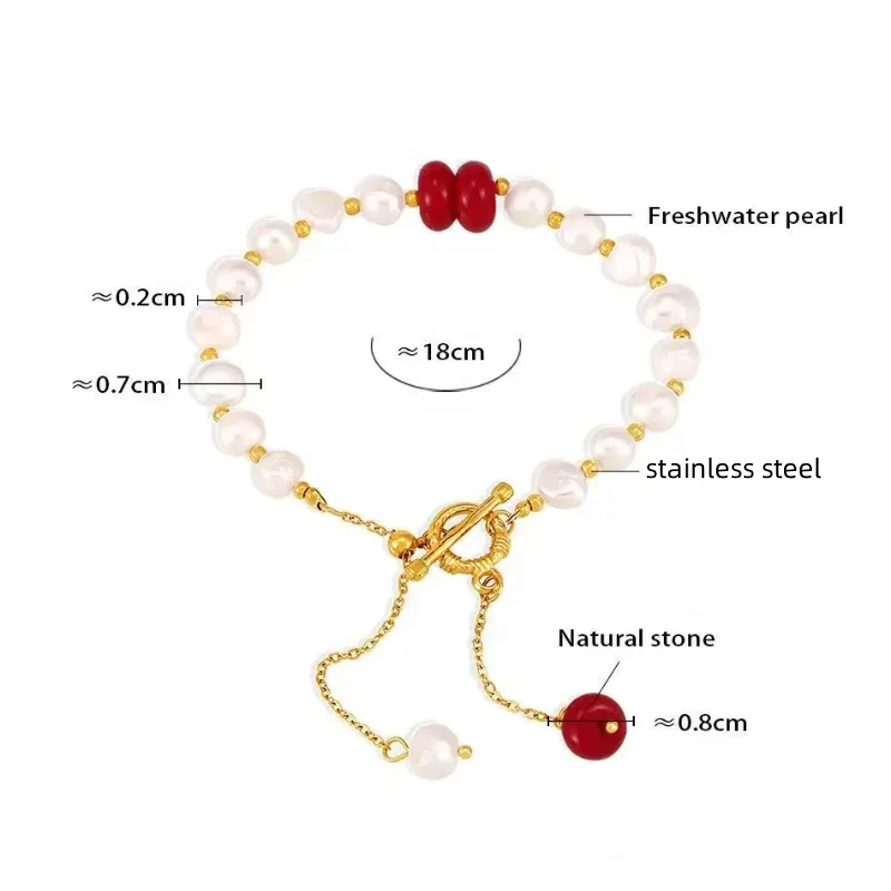 2024 New Jewelry Natural Stone Bracelet 18k Gold Plated Stainless Steel Ot Clasp Waterproof Gold Bead Pearl Bracelet For Women