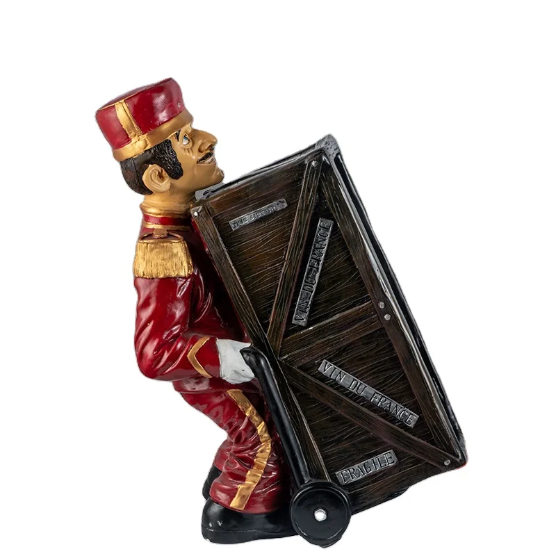 Antique Decorative Polyresin Statue Figurine Butler Sculpture Wine Bottle Rack
