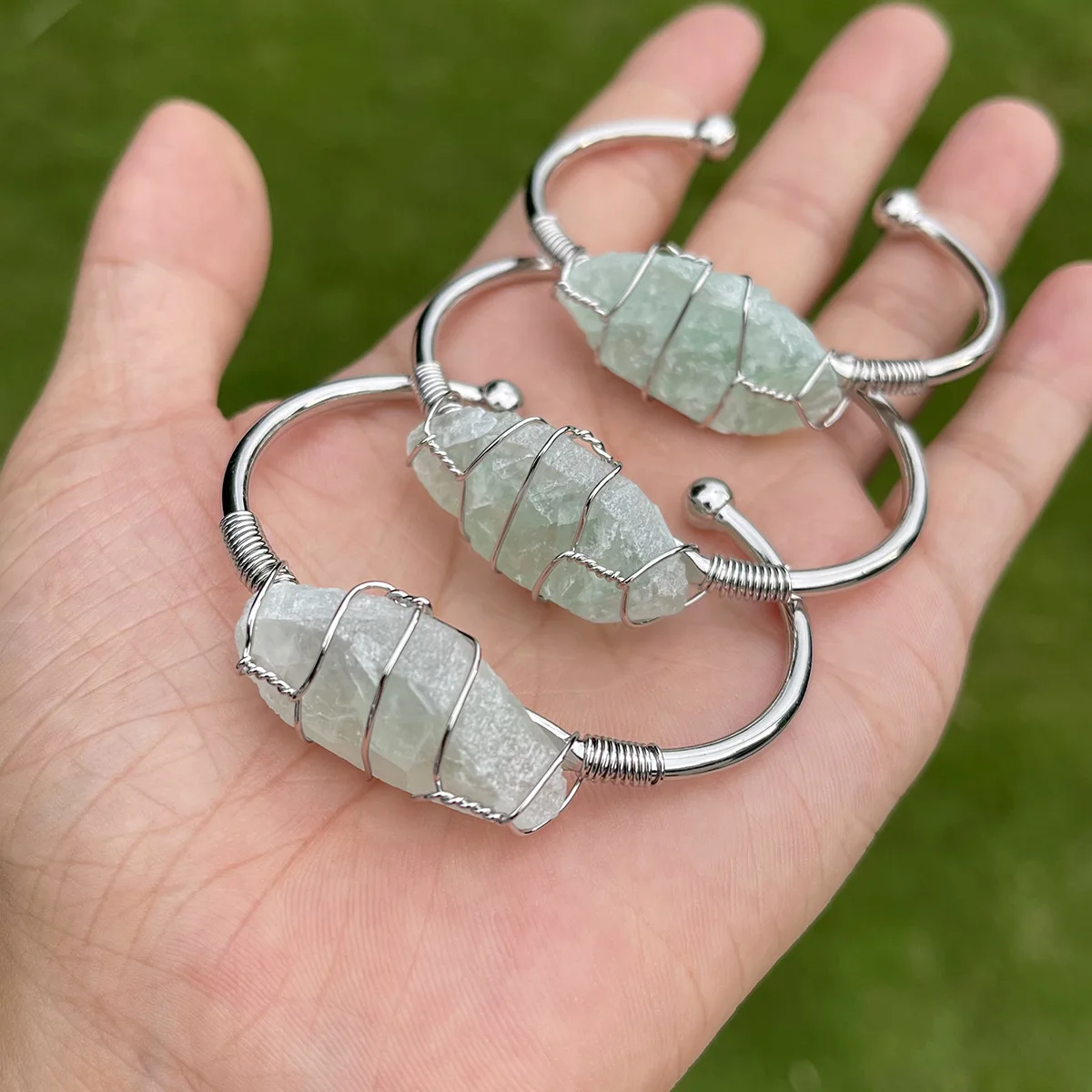 Wollet Personality Fashion Women Natural Powder Crystal Bangle Raw Stone Copper Wire Bracelet