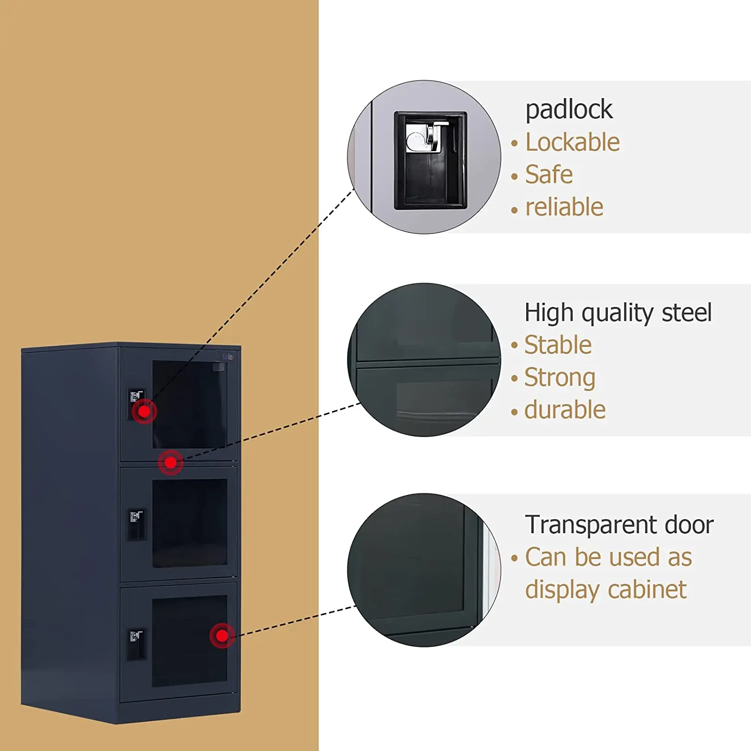 MECOLOR Vertical Single Tier Small Locker with Padlock latche 2 or 3 Compartment Storage for Employee,Home,Office,School,Kids