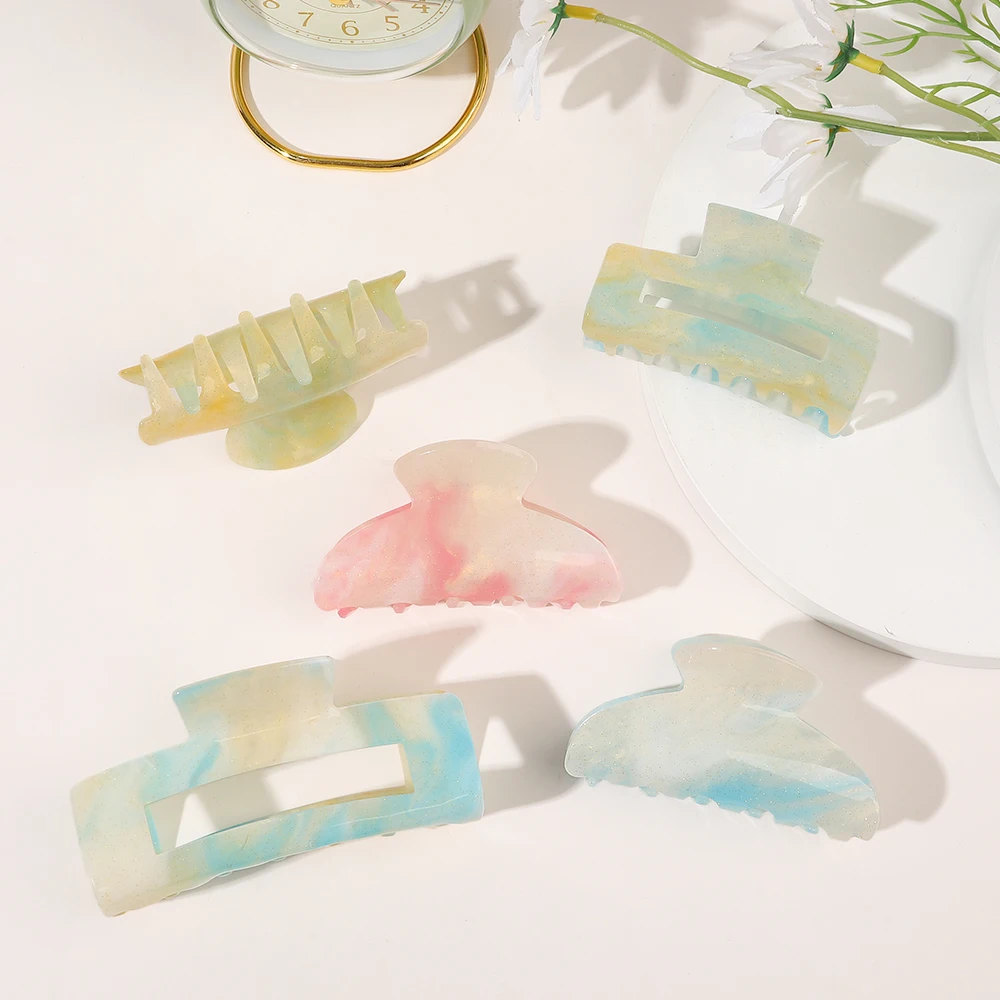 Wholesale Geometry Girl Hair Accessory Colorful Acrylic Marble Shark Claw Hair Grab Solid Color Square Women Hair Clips Claw