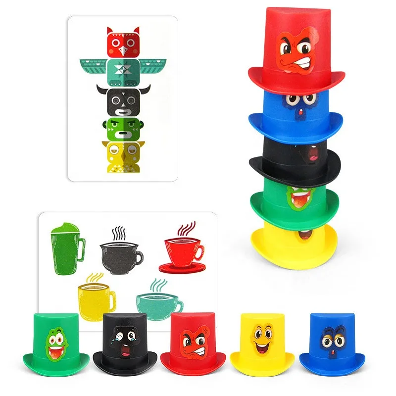 007-91A Rapid Hat Game Educational Color And Shape Matching Game Classic Quick Stacking Cups Game For Boys Girls Teens