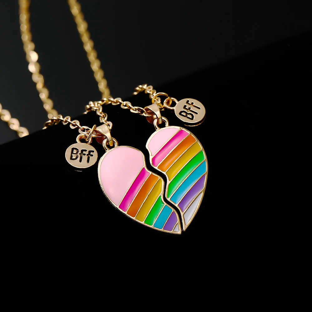 Fashion Love Pendant Couple BFF Necklaces Hot sale Best Friends Rainbow Burger Fries joint Necklace