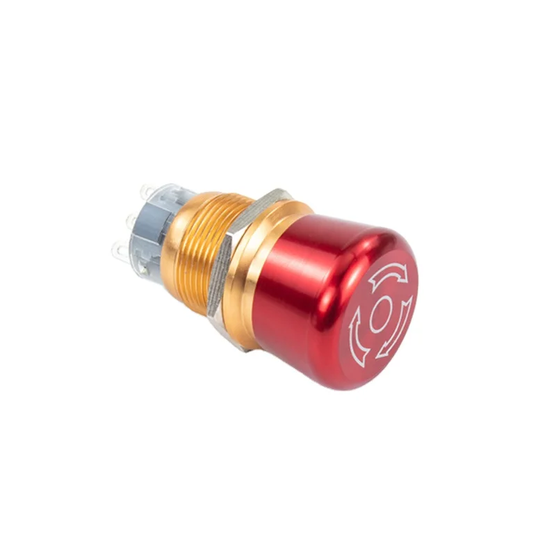 19mm 5A 1NO1NC Golden Shell Push Button Switch Type Waterproof Metal Emergency Stop Push Button Switch