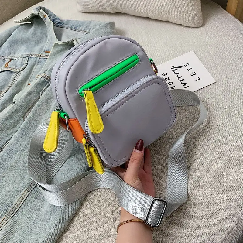 Wholesale Fashionable Color Block Wide Strap Cute Girls Crossbody Bag Nylon Neon Purse