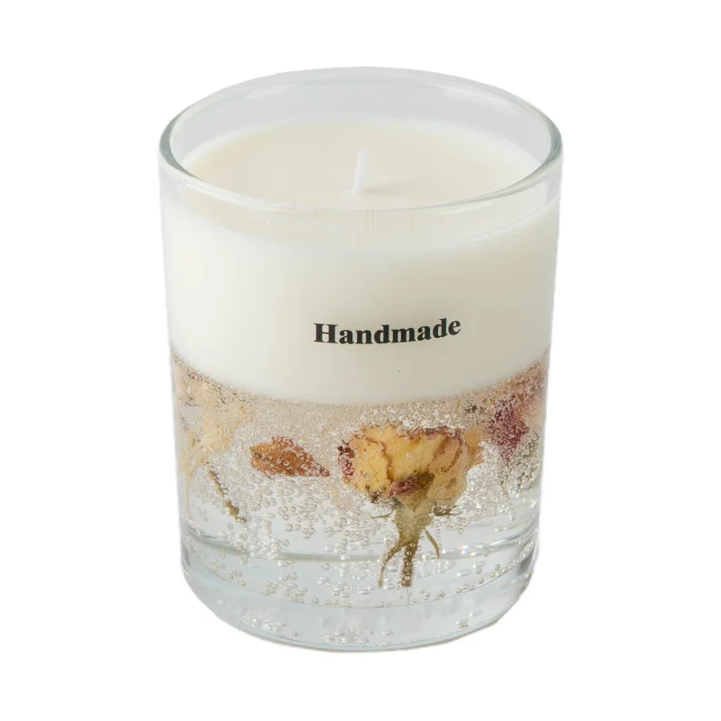 Premium Quality Handmade Custom Romantic Natural Decoration Glass Jar Dry Flower Jelly Wax Scented Candles Luxury