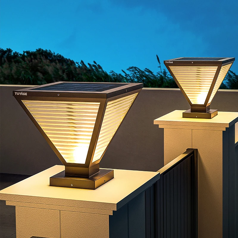 Ip65 Waterproof Aluminum Outdoor Solar Power Garden Light Gate Light Gate Post Lantern with Pier Mount Base for Garden Lighting