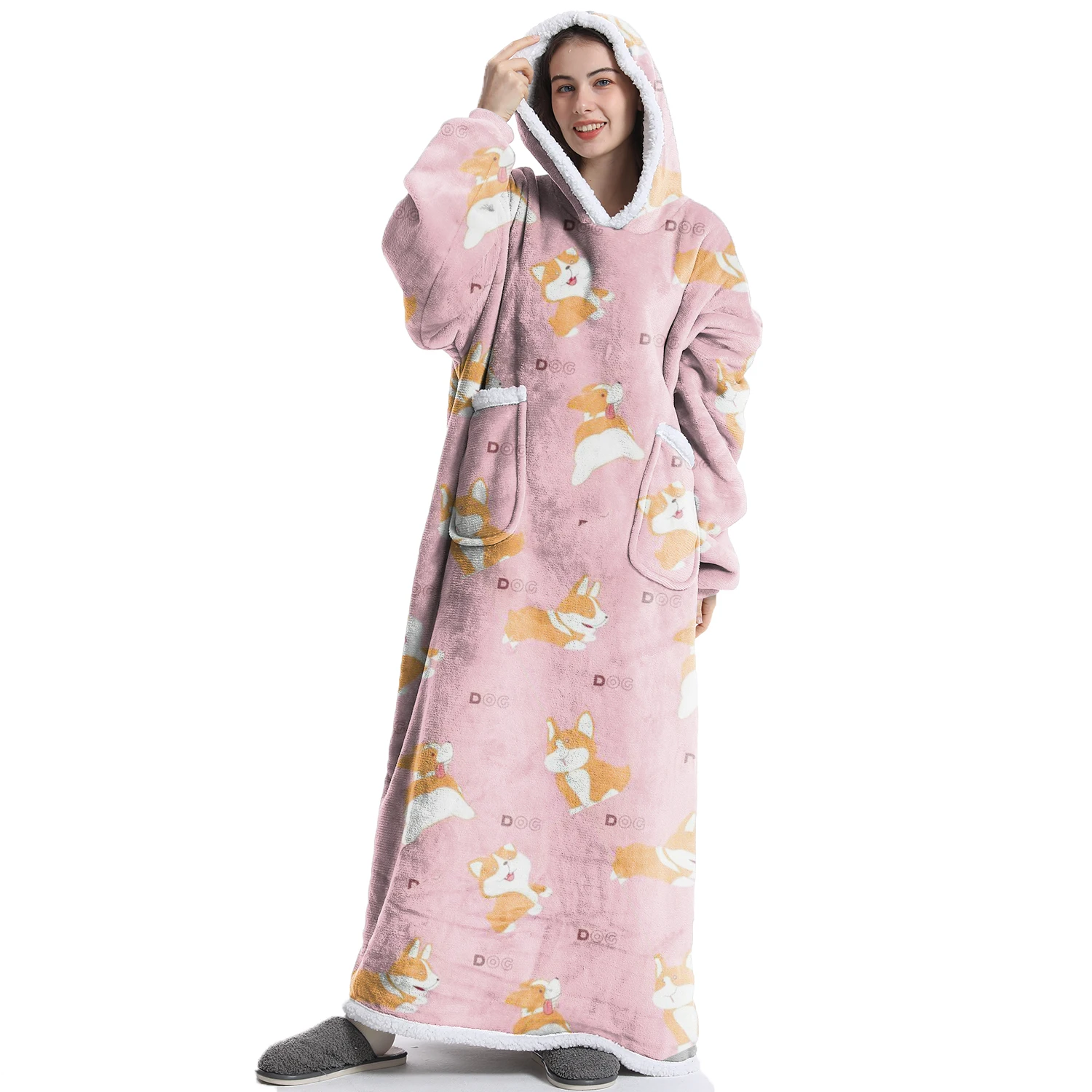 Sherpa Hoodie Blanket At Home  For Adults Throw Blankets For Sofa Supporting Custom