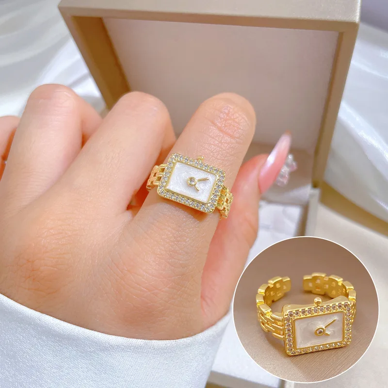 Модные открывающиеся Регулируемые часы Циркон кольцо 18K позолоченные кольца ювелирные изделия