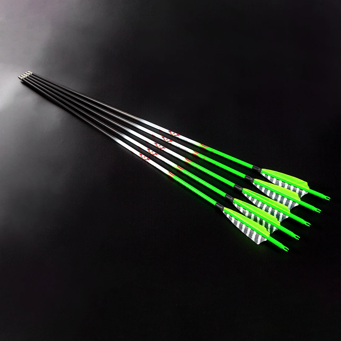 Pinals Archery Green Carbon Arrows with Turkey Feather 300 340 400 500 600 Spine Traditional Recurve Bow Longbow Hunting