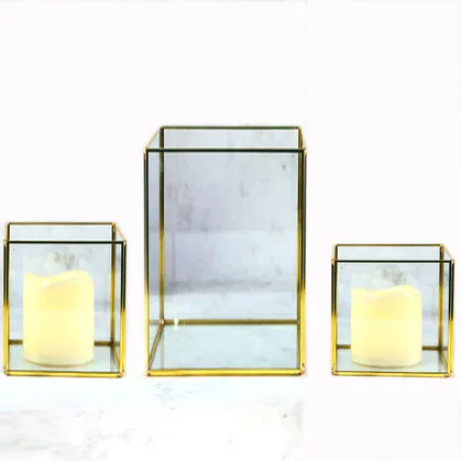 Wholesale multi function vase lantern in metal and glass for flowers candles wedding table lamp centerpieces