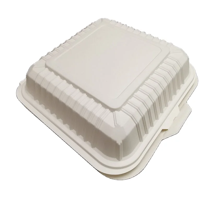 Wholesale White Natural Disposable Bagasse Clamshell Bagass  Paper Biodegradable clam shell packaging  For Food