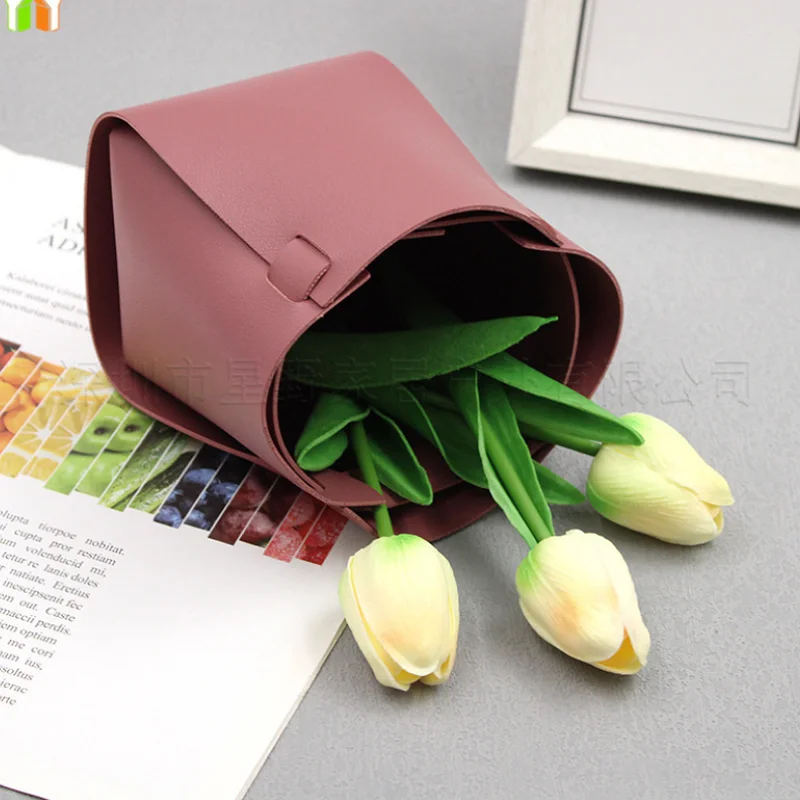 YY Home Decor PU Fake Flower Arrangement Container Leather Flower Basket Fake Flower Storage Box