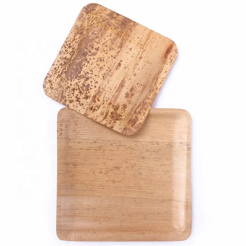 Disposable natural areca palm leaf plate bowl tray and banana leaf plates cutlery palm leaf tableware