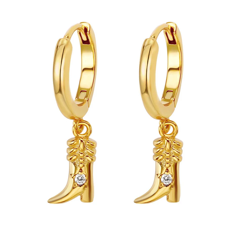 Custom Jewelry Accessories Nickel Free Dangle Charm Cowboy Boot Gold Hoop Earring For Women