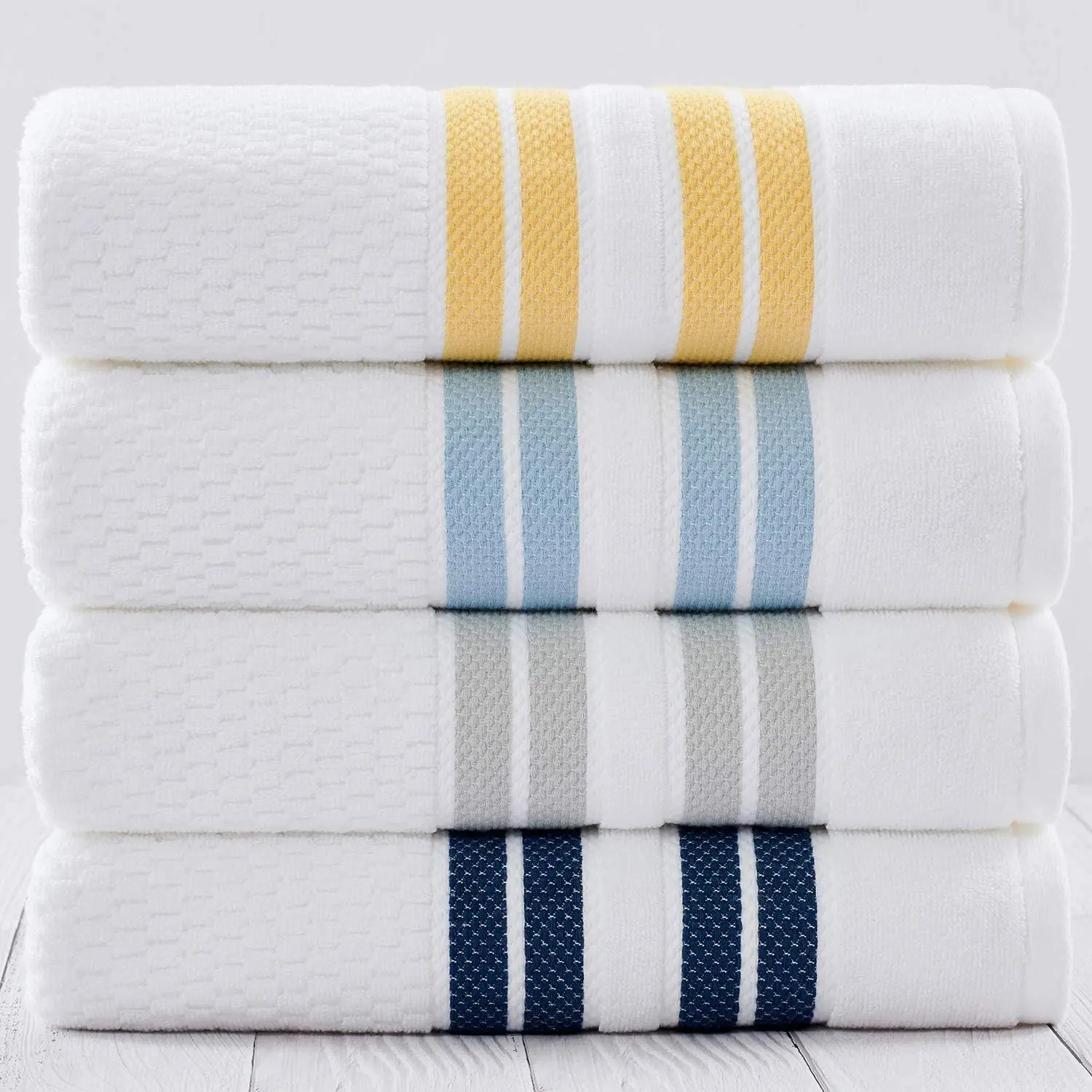 Durable - High Absorbency 650gsm 100% Egyptian cotton white towel with colored stripes yarn-dyed bathroom towels