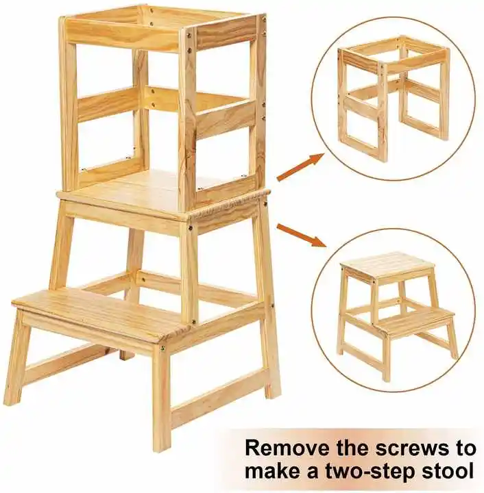Toddler Tower Kids Step Stool Kitchen Helper Step Stool for Kids and Toddlers 2 Steps Stool with Safety Rail
