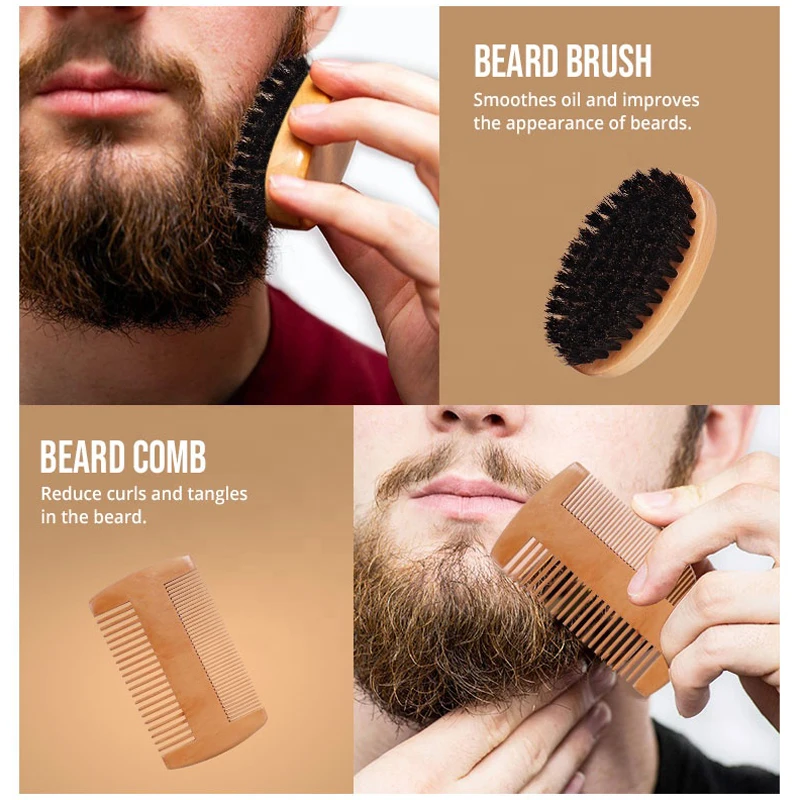 New Product Private Label 7pcs Hair Beard Care oil Grooming Balm Set Organic Beard Growth Kit For Men