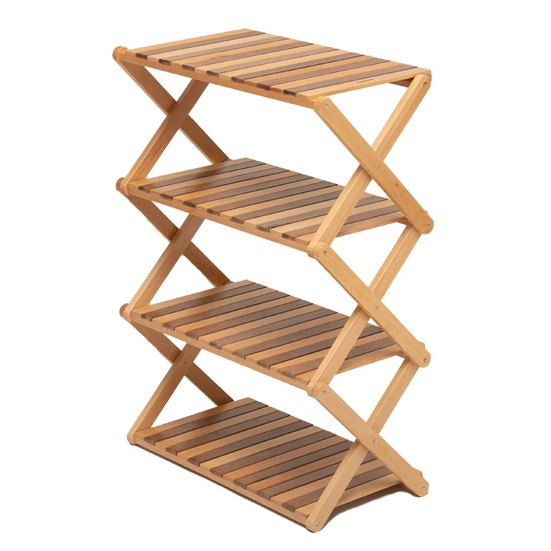 Natural indoor outdoor camping foldable storage wood shelf