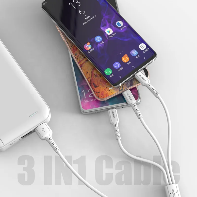1m Long 2.4A Fast USB 3 in 1 Charging Cable MOXOM Data Line 24A Cable