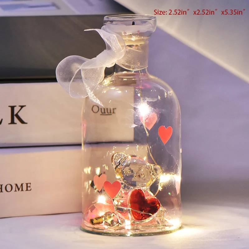 Crystal Bear Glass Wishing Bottle Light Bottle Battery Powered String Lights Desk Lamp For Girls