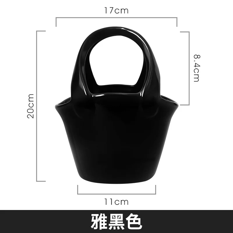 Custom Cheap Wholesale Home Decoration Black White Unique Table Handbag Purse Ceramic Flower Vase