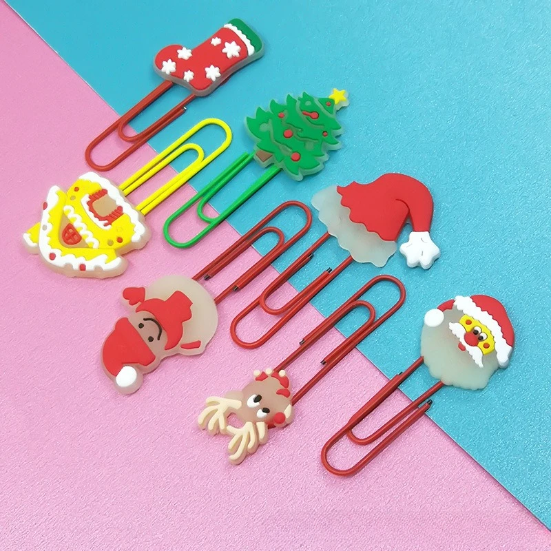 New fluorescent cartoon Christmas PVC paper clip bookmark color cute creative paper clip stationery supplies wholesale