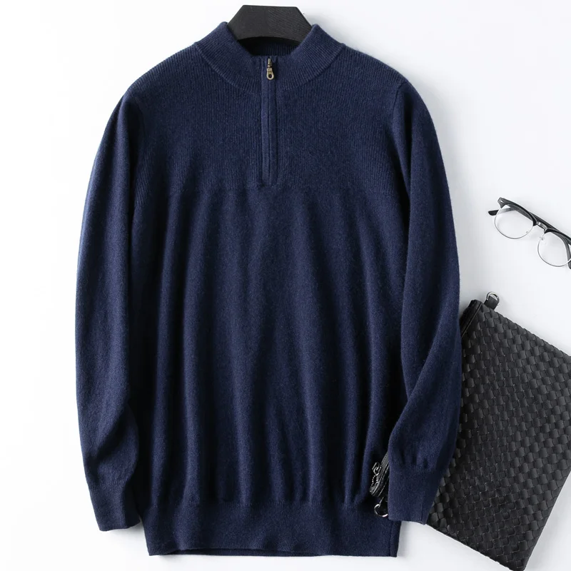 
Custom Knit Pullover Zipper Neck Knitwear 100% Cashmere Sweater Men Winter Outdoor 