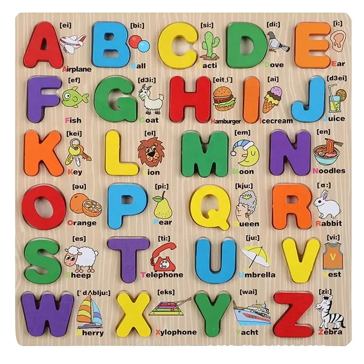 Children Wooden Number Shape Cognitive ABCD Jigsaw Board Game For Kids Boys Girls Early Educational Learning 3D Puzzles Cube Toy