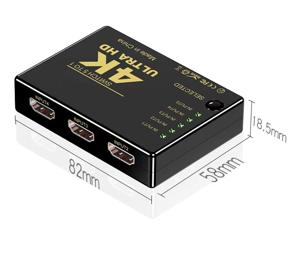 5 Port Amplifier Selector Remote Control HD 1080P Laptop Monitor TV Projector Conversion 4K H DMI Switcher