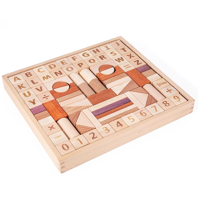 Natural chain block Wood DIY building block sets construction toy math learning toy wooden building blocks sets for kids