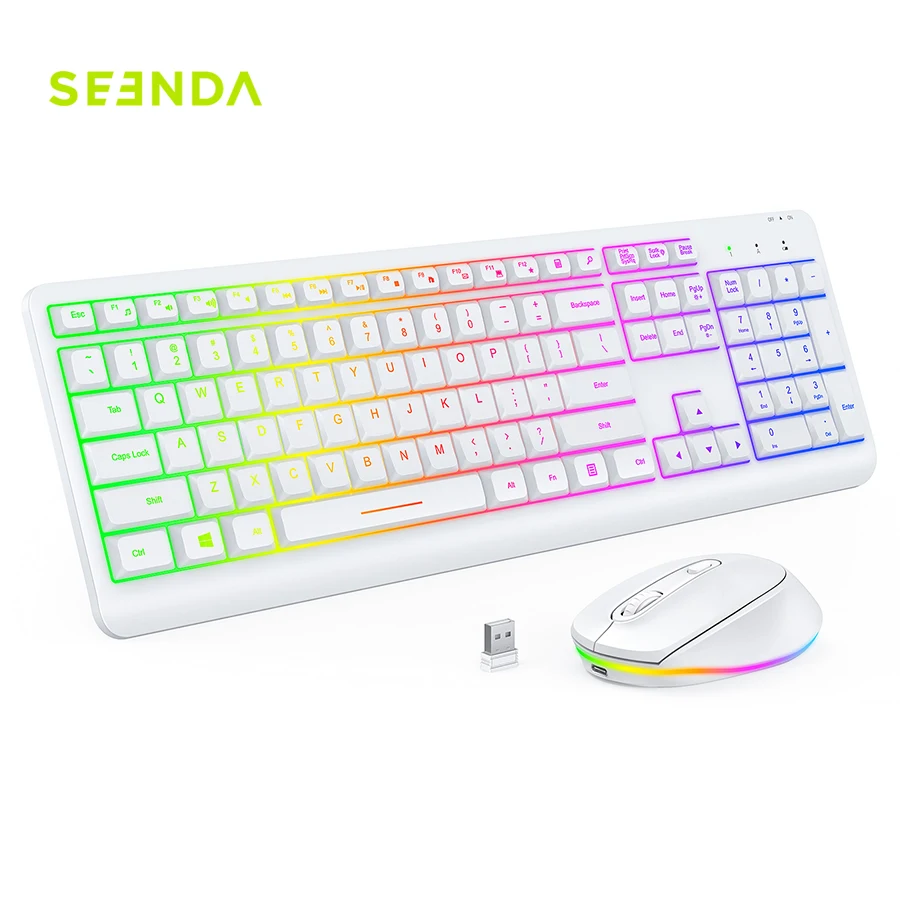 Sennda DHXKB02TZ Combos Tablet Pc Kit Led Ultra-slim Computer BT Cool Combo White 2.4g Wireless Keyboard Mouse