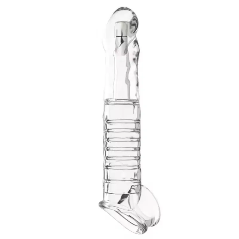 CADO Black Tpe Adult Sex Toys Coarse Wear Penis Sleeve With Lock Extension And Stud Crystal Set Vibrating Ring For Men