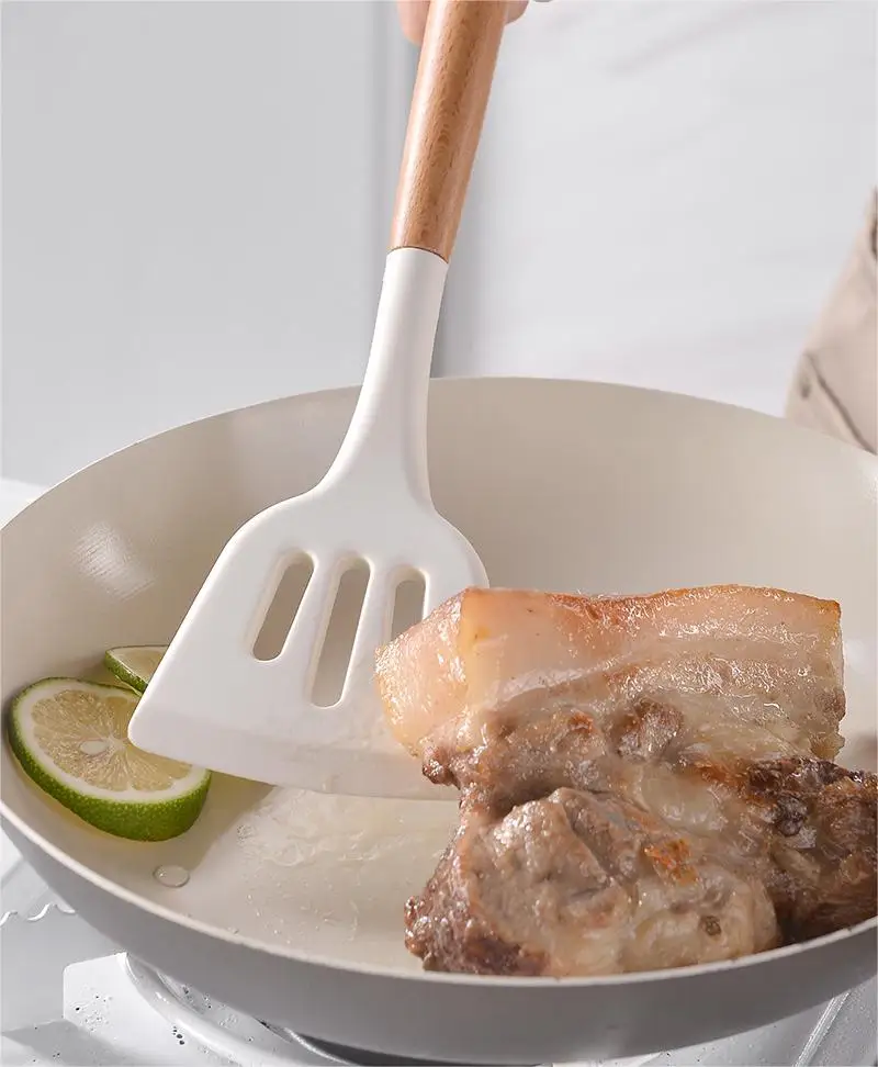 Kitchen Appliances Accessories Cookware Sets Cooking Tool Silicone Kitchen Utensils Set With Wooden Handle For Cooking