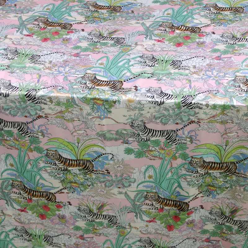 Tiger print Silky Charmeuse Printed Satin Fabric Evening Dress Patterns 100% polyester fabric