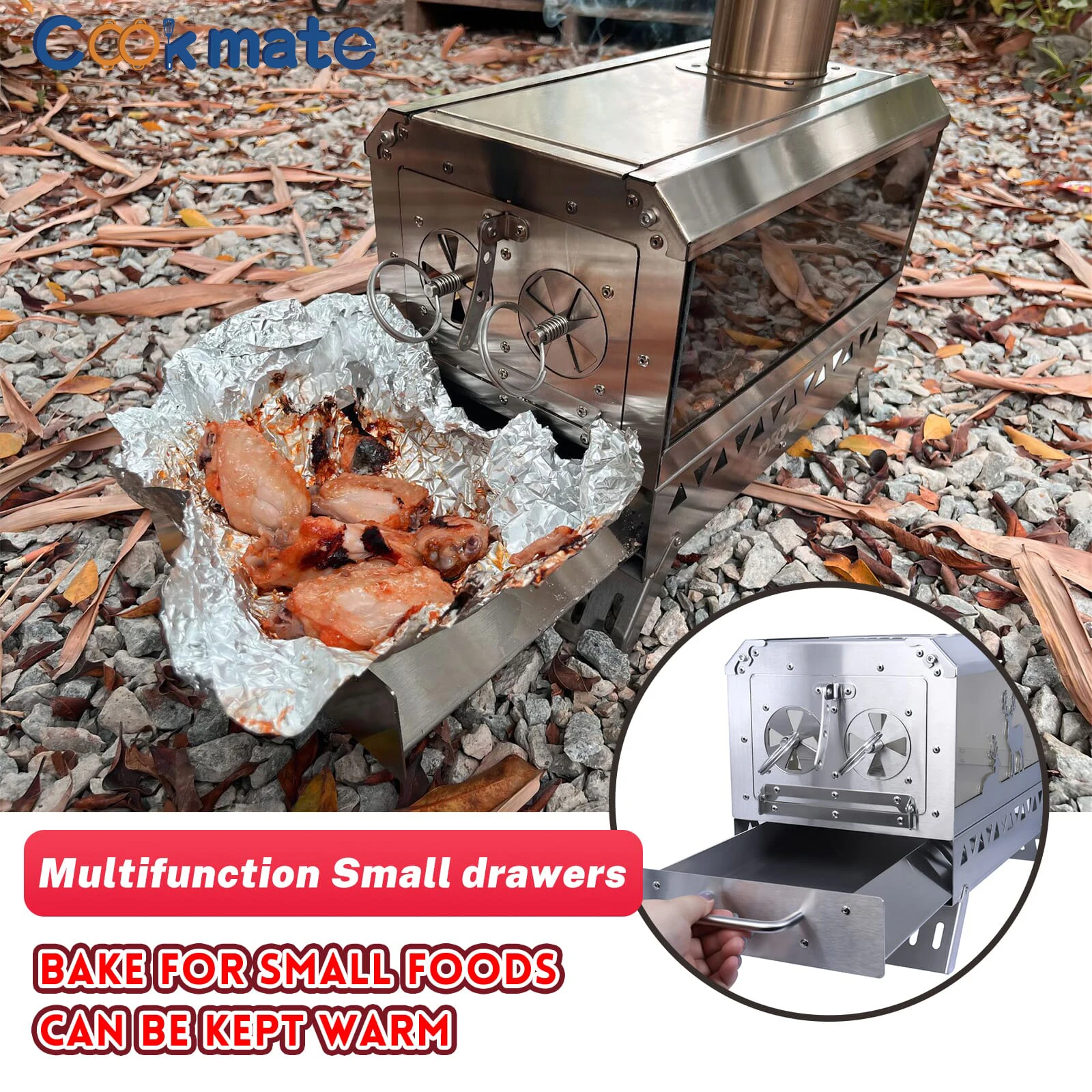 High-Efficiency Stainless Steel Portable Stove Camping Outdoor BBQ Heater Easy Setup Effortless Installation Smoker Charcoal