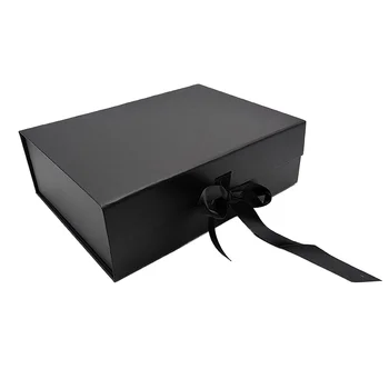 Printed Paper Rigid Cardboard Packaging Ribbon Magnetic Closure Folding Foldable Gift Boxes