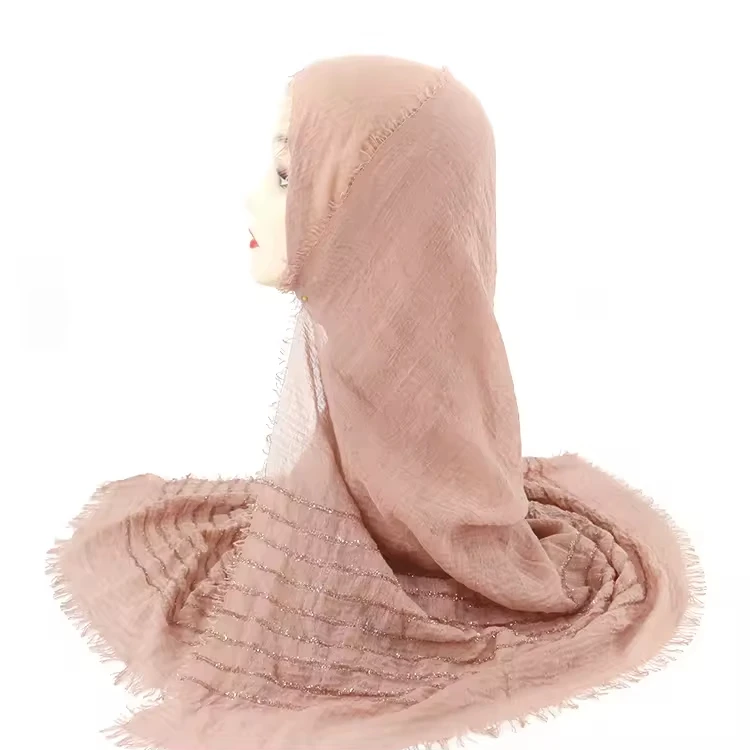 2021 Instant Islamic Muslim Crinkle Plain Soft Long Scarf Styl Rob Crepe Cotton Women Hijabs Shawls